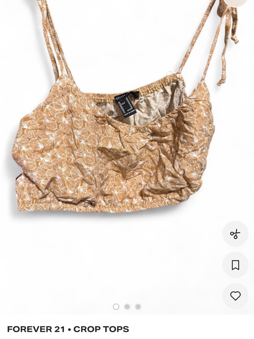 Forever 21 Tan Floral Tie-Shoulder Cropped Cami